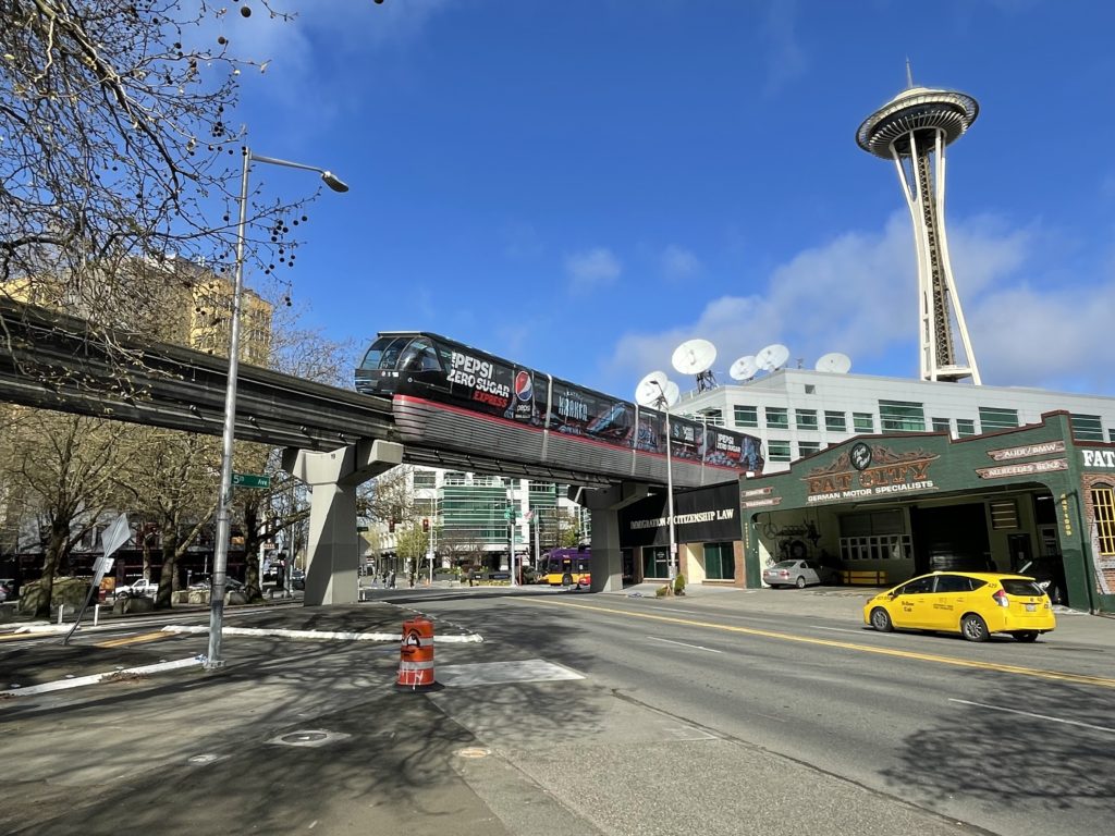 seattle monorail leaving Seattle Center
